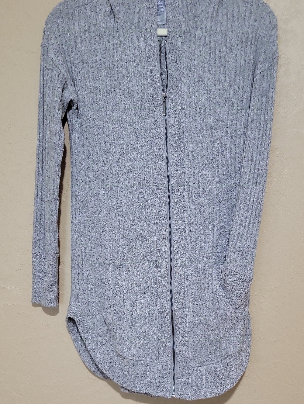 Splendid Light Gray Ribbed Zip Hoodie Cardigan